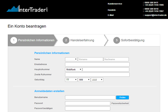 InterTrader Kontoeröffnung