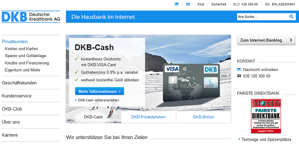 Auf der übersichtlichen Webseite der DKB befinden sich alle Informationen zu den zahlreichen Girokonten und Krediten