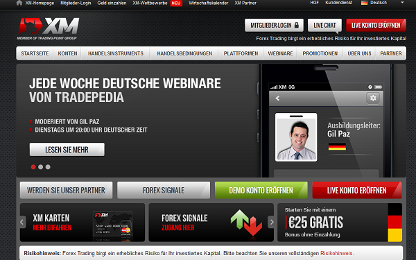 Die Webseite des Brokers XM.com