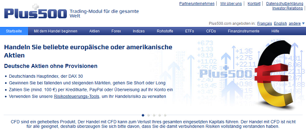 Die Plus500 Internet-Seite