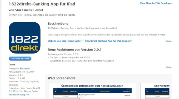 Die 1822direkt App bei iTunes