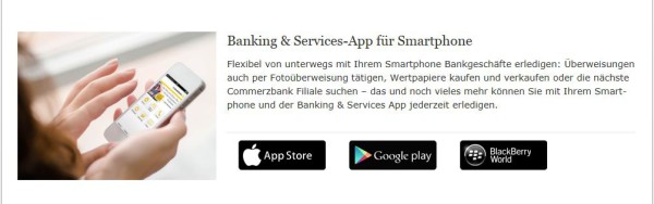 Die Banking & Services-App der Commerzbank