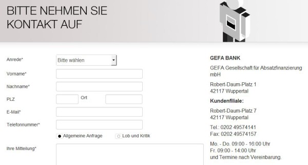 Das GEFA Bank Online-Formular