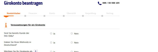 Das Online-Formular des Kontoeröffnungsprozesses