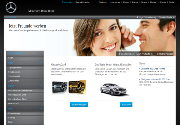 Die Startseite der Mercedes Benz Bank