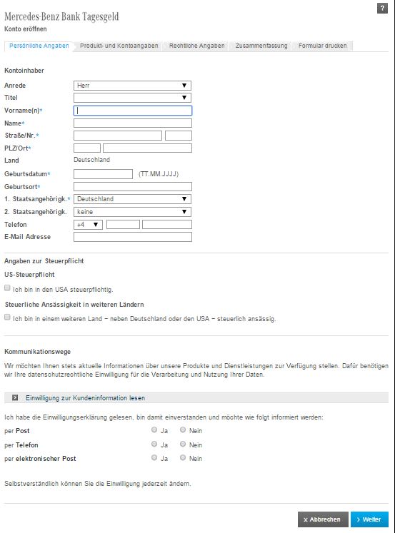 Autokauf und Tagesgeld geht bei der Mercedes Benz Bank.