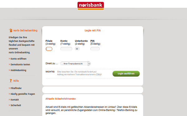 Login ins Norisbank Online Banking