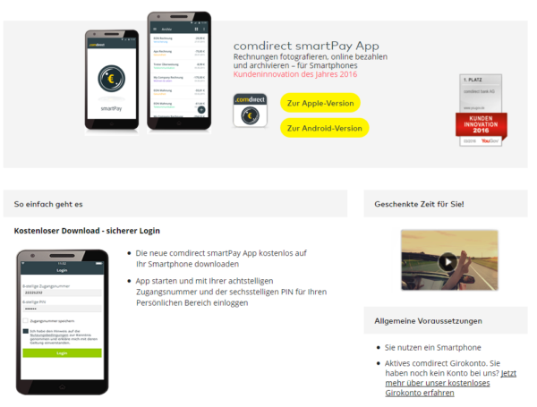 Die „comdirect smartPay App“ im Überblick
