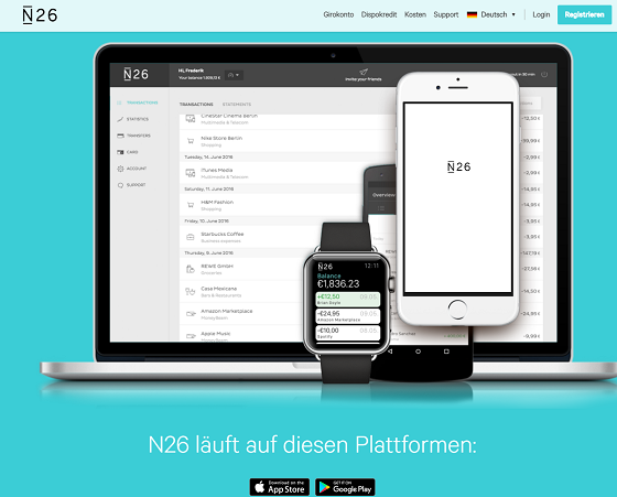 Die N26 App im Google Play Store