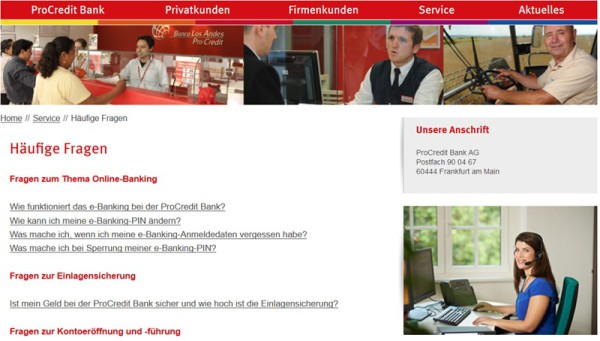 Banking FAQ der ProCredit Bank