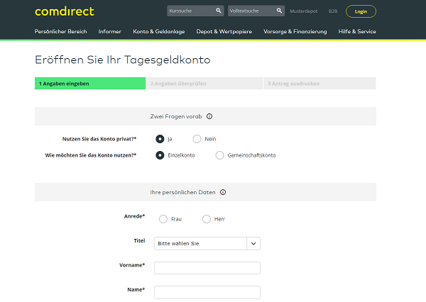 Tagesgeldkonto bei Comdirect eröffnen