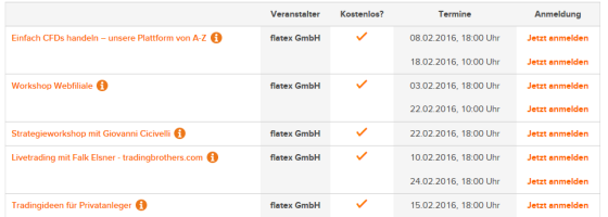 Webinare Liste von flatex