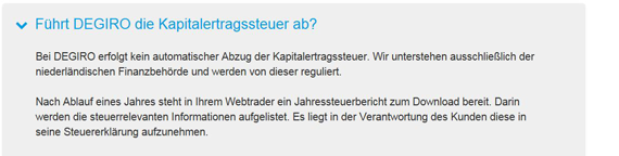 Fragen zur Abgeltungssteuer werden von DEGIRO offen und klar kommuniziert