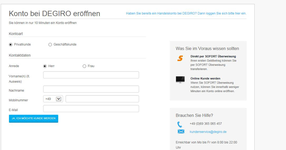 Kontoeröffnung bei DeGiro in nur drei Schritten möglich