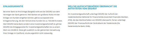Einlagengarantie und Regulierung von DeGiro auf einen Blick