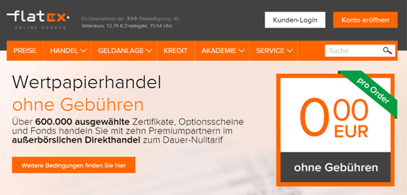Flatex Wertpapierhandel ohne Gebühren