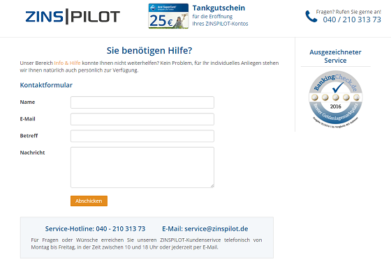 Zinspilot Kundensupport