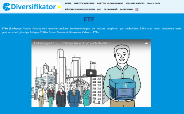 Informationsvideo zu ETFs auf der Website von Diversifikator