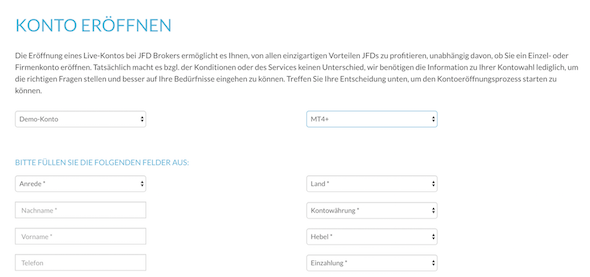 JFD Brokers Kontoeröffnung