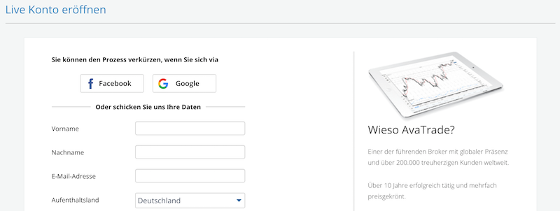 AvaTrade Kontoeröffnung