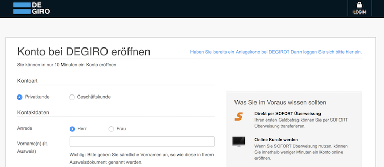 Binnen 10 Minuten ist das Konto bei DEGIRO eröffnet und steht bereit