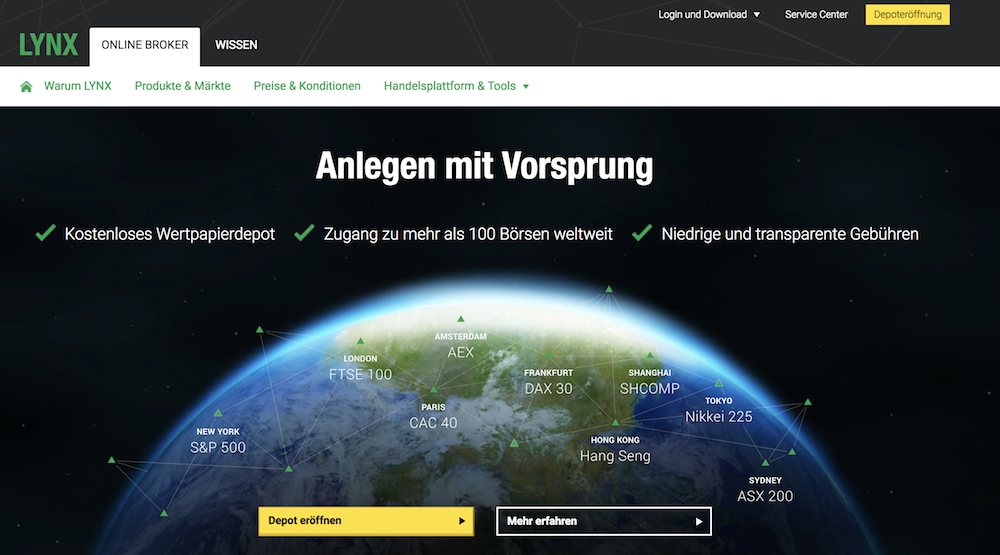 LYNX Broker Webseite