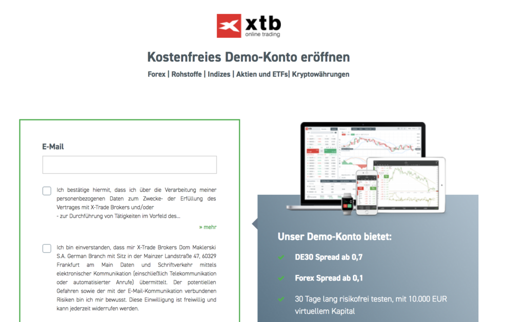 Das kostenfreie Demo-Konto von XTB steht binnen wenigen Minuten zur Verfügung