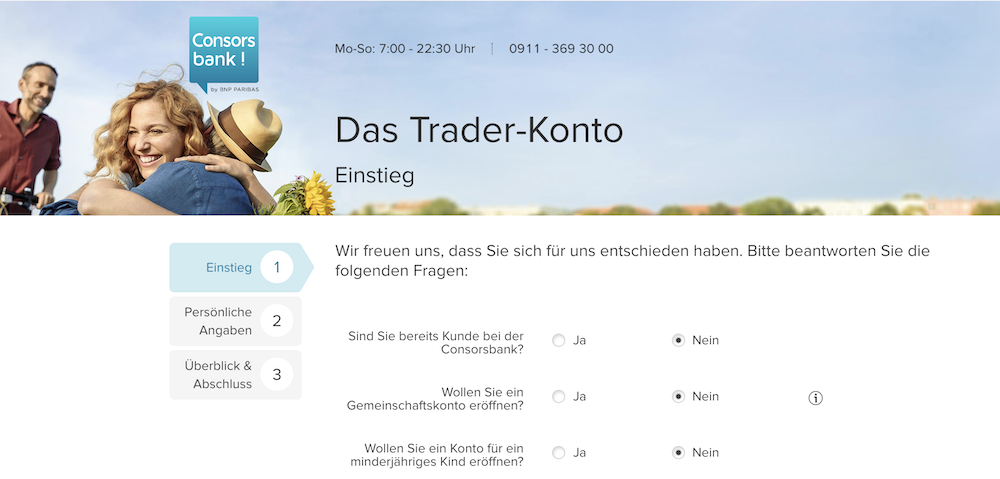 Um ein Trader-Konto bei der Consorsbank eröffnen zu können, benötigt es nur wenige Klicks