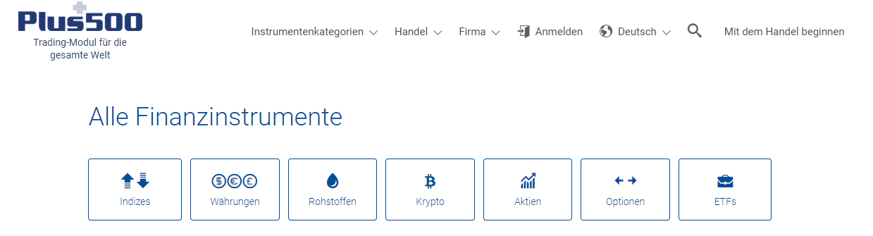 Plus500 Handelsmöglichkeiten