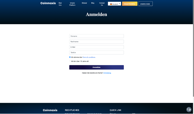 Coinmaxis Anmeldung