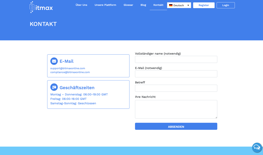 Die Kontaktmöglichkeiten von Bitmax